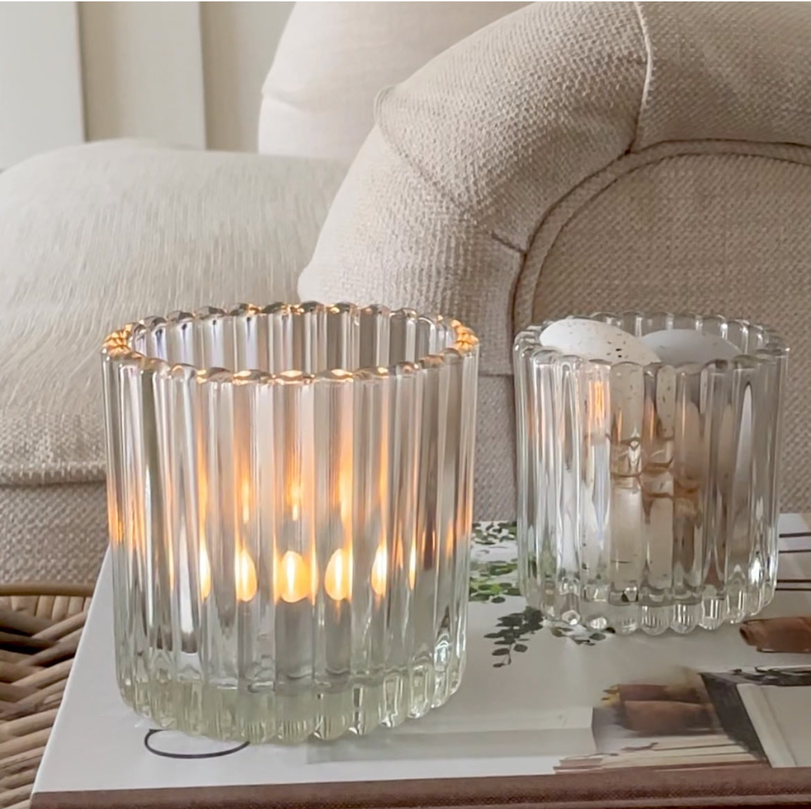 Ribbed Glass Tea Light Holder