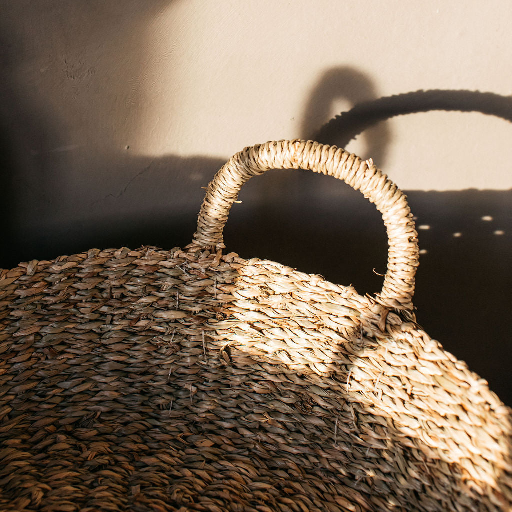 Round Seagrass Wide Basket with Plaited Handles