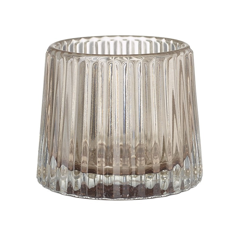 Elegant glass candle holder on a white background.