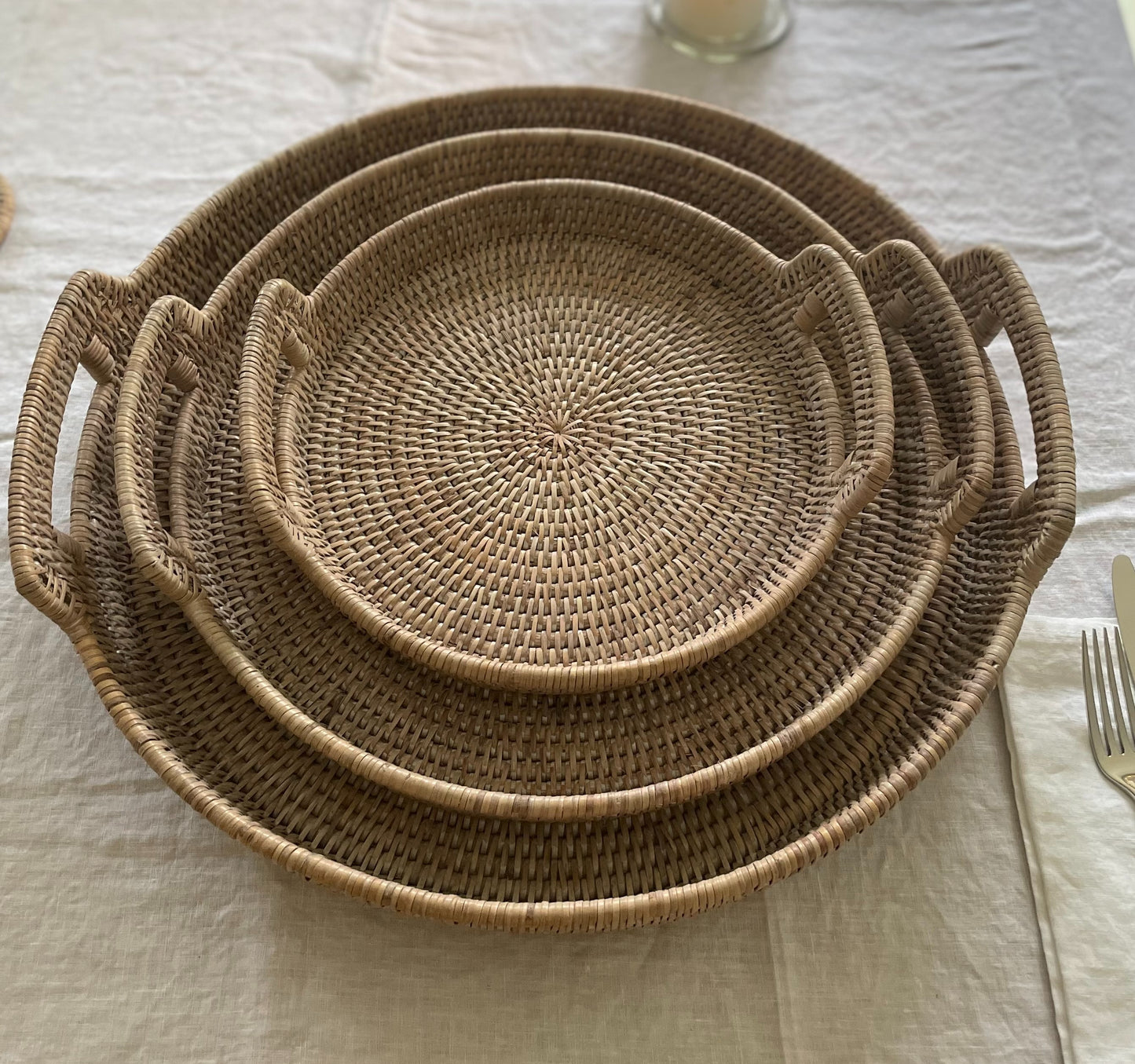 Round Rattan Tray With Handles