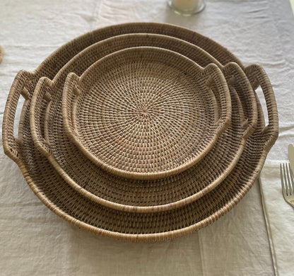 Round Rattan Tray With Handles