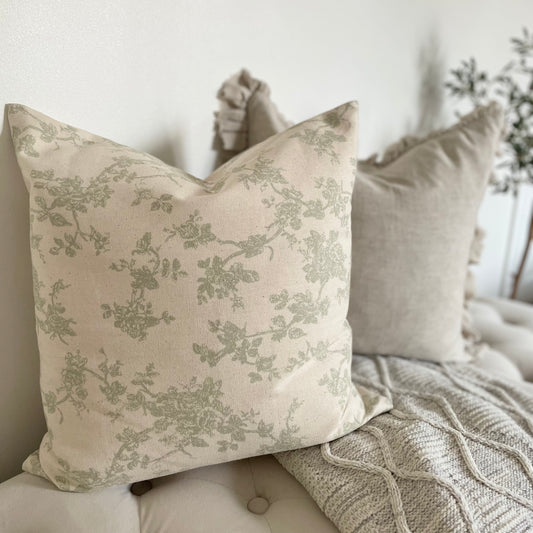 Green Floral Print Cushion
