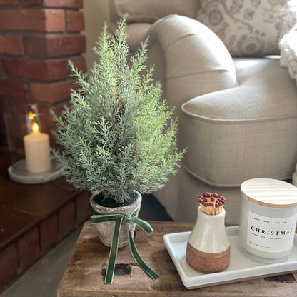 Mini Faux Fir Tree In Stone Pot