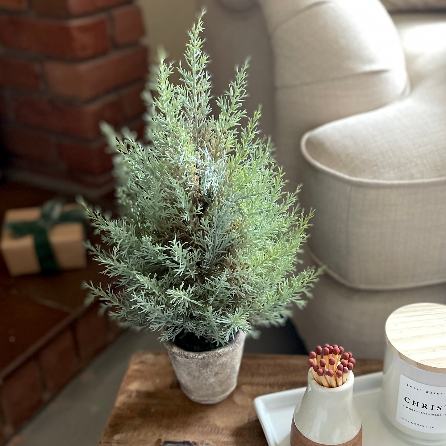 Mini Faux Fir Tree In Stone Pot
