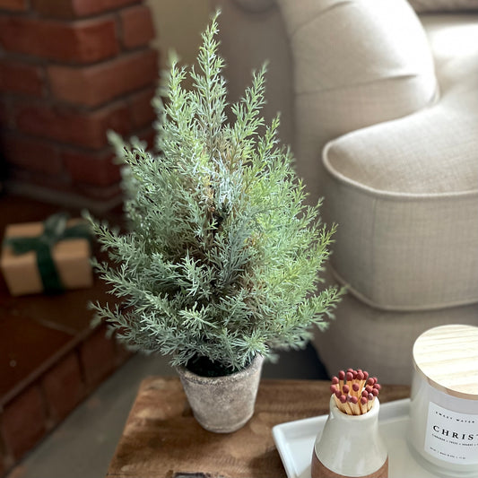 Mini Faux Fir Tree In Stone Pot