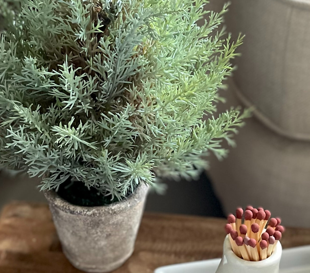 Mini Faux Fir Tree In Stone Pot