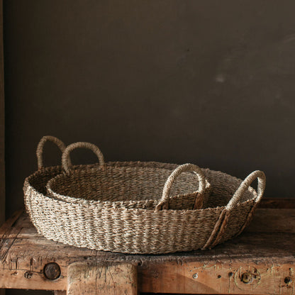 Round Seagrass Wide Basket with Plaited Handles
