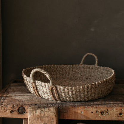 Round Seagrass Wide Basket with Plaited Handles