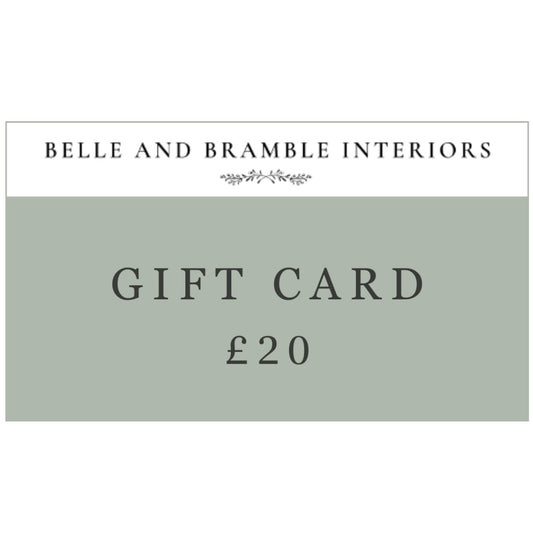 Belle and Bramble Interiors gift card worth £20 on a white background.