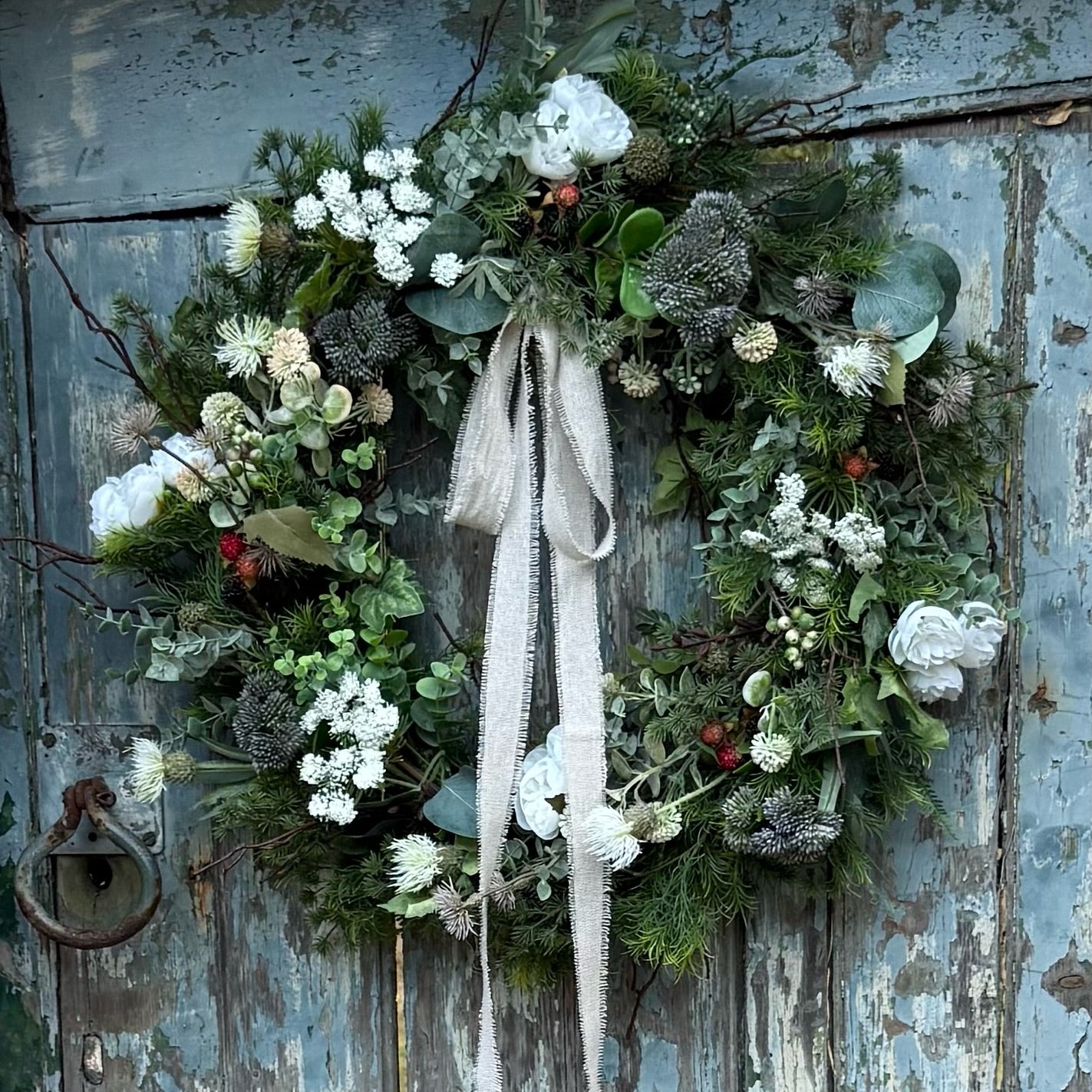 Bramble faux wreath UK artificial front door country wretah with blackberries and thistles.