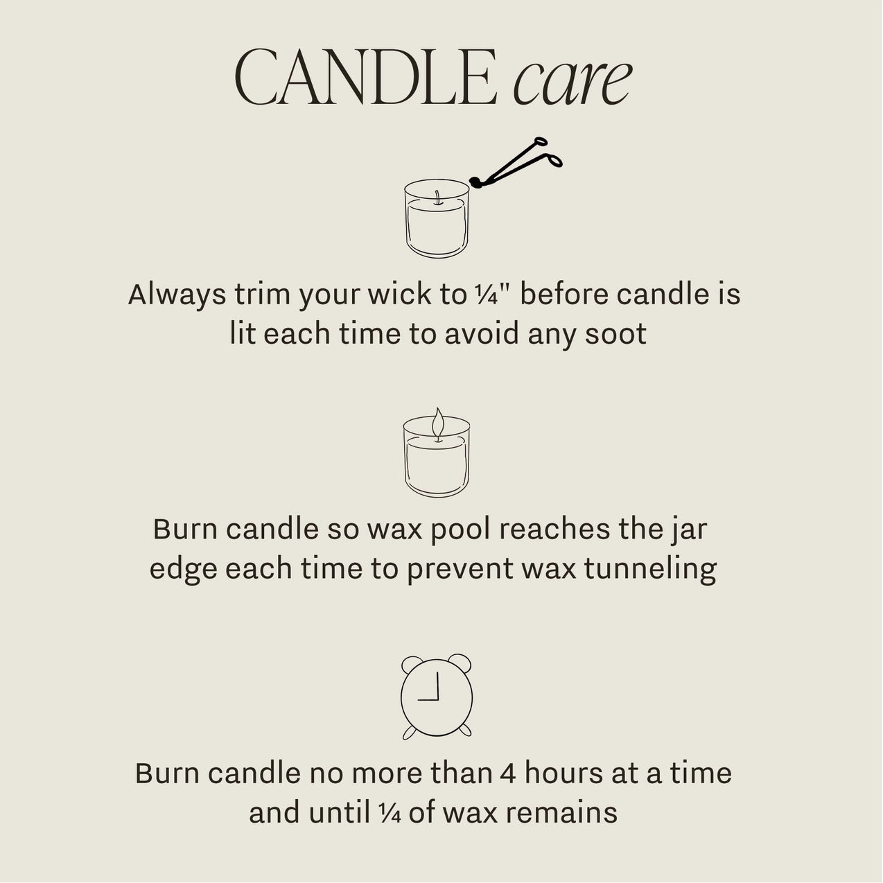 Long burn time Christmas scented candle care instructions.