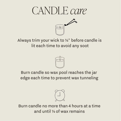 Long burn time Christmas scented candle care instructions.