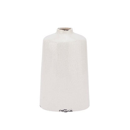 Cream crackle glazed ceramic liv vase with textured finish, shown on a white background.