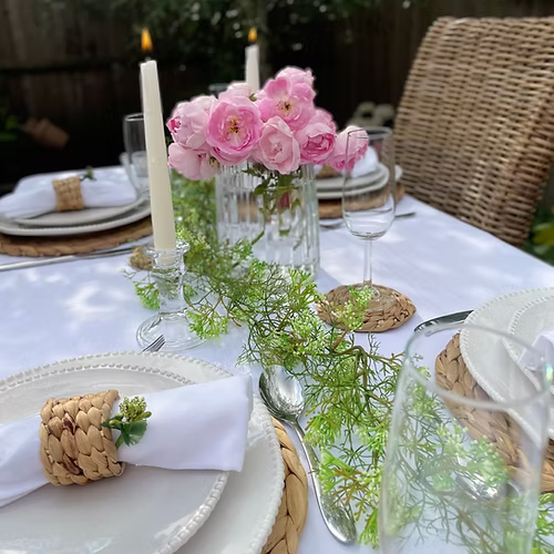 Artificial elderflower garland featuring realistic white flowers and eye loops for easy hanging around the home or garden.