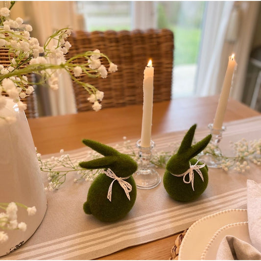 Moss bunny decoration with white bow spring home decor