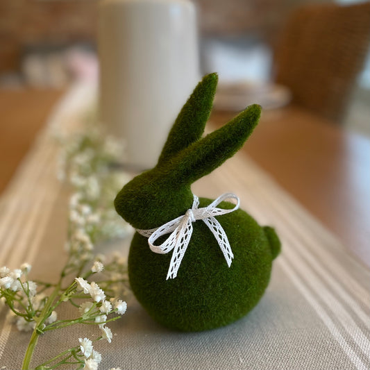 Faux moss bunny ornament easter country home styling. Belle and bramble interiors