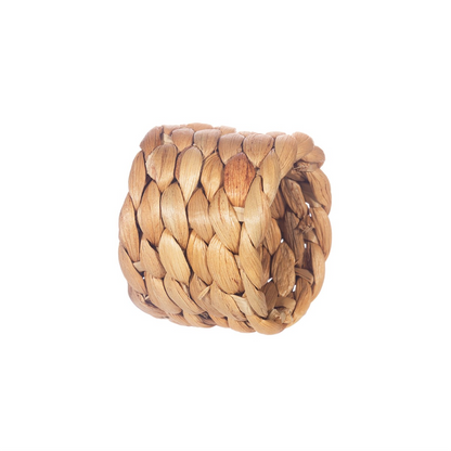 Woven hyacinth napkin ring showing its natural texture and rustic, organic finish. Styled on a white background.