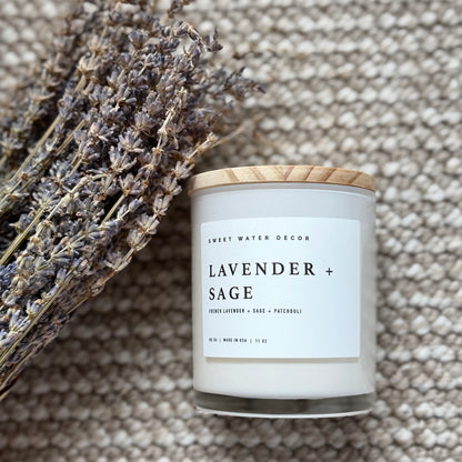 Vegan soy wax candle with lavender, sage, lime and ginger fragrance for a clean, fresh aroma.