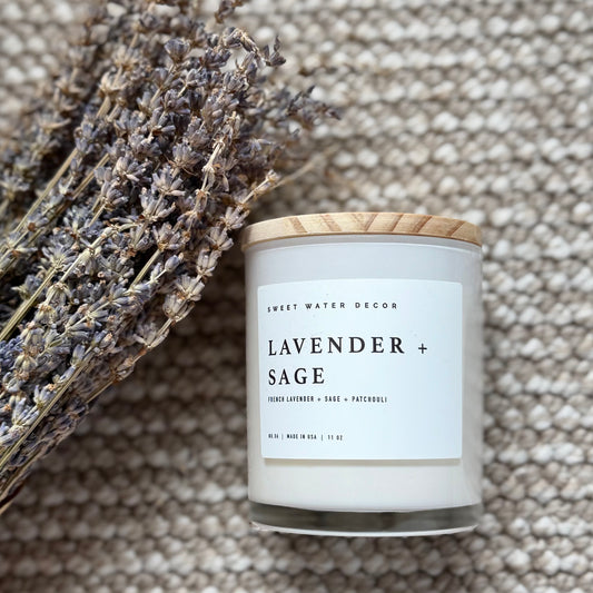 Vegan soy wax candle with lavender, sage, lime and ginger fragrance for a clean, fresh aroma.
