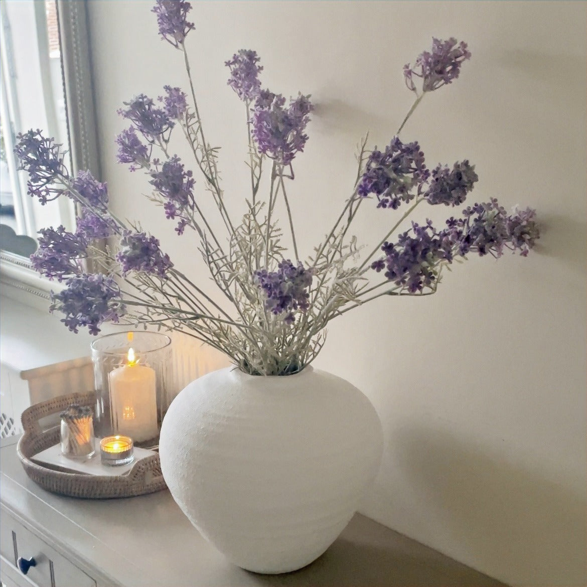 Lifelike meadow flower stem with delicate purple blooms, perfect for spring or summer interiors.