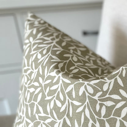 Olive Green Leaf Cushion