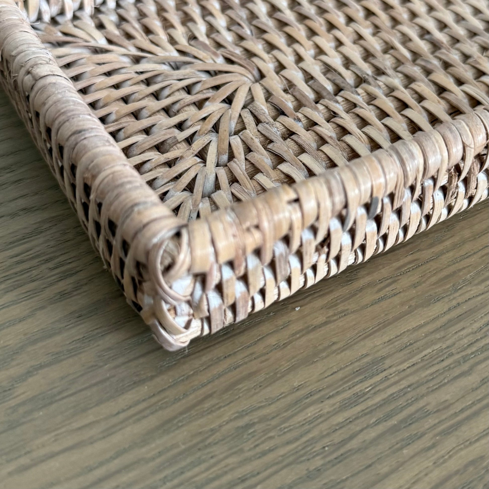 Natural rattan tray with soft neutral tone, perfect for styling in the bedroom, bathroom or kitchen