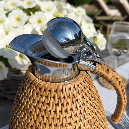 Neutral rattan insulated jug, 2 litre thermos perfect for tea, coffee or chilled drinks.