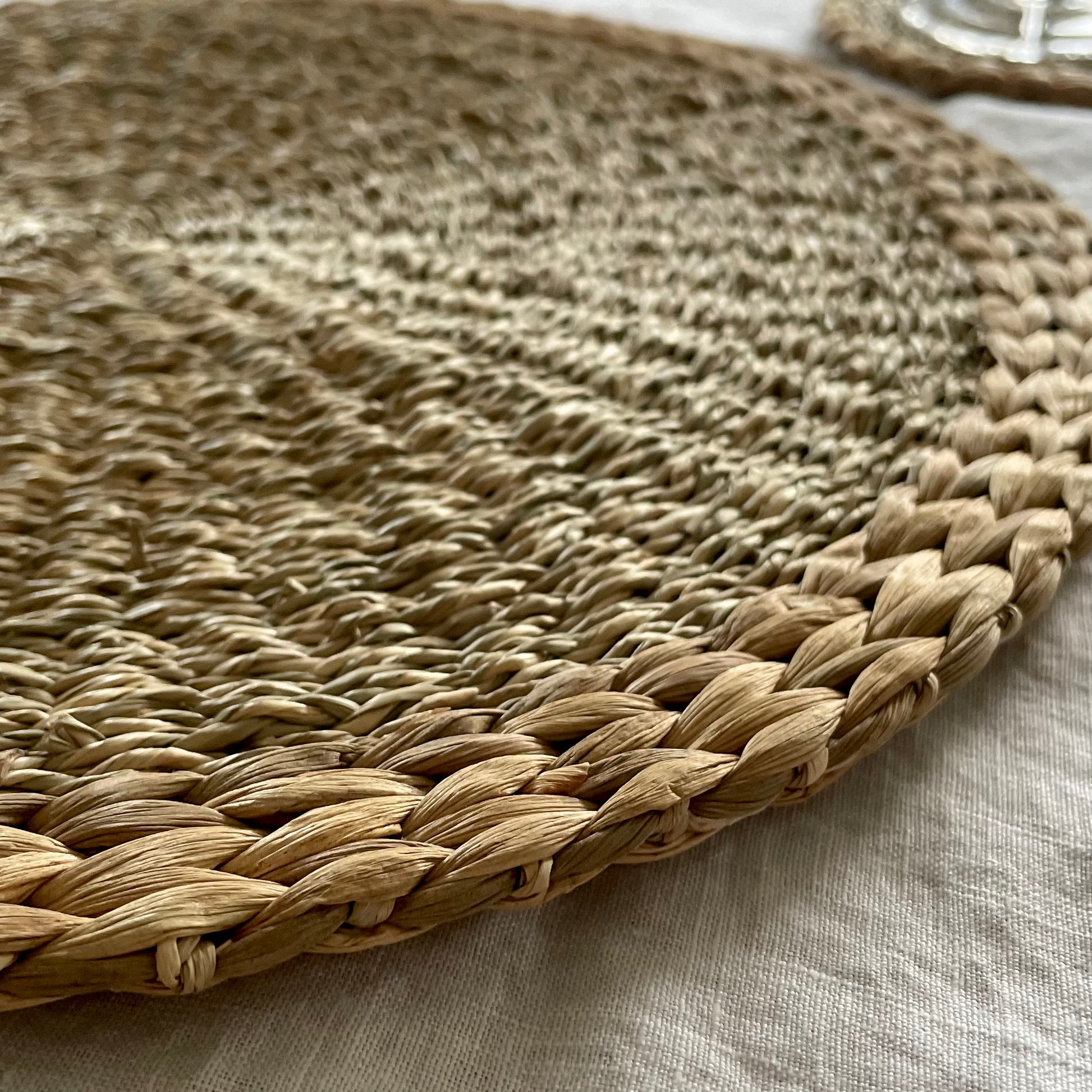 Close up of woven seagrass and water hyacinth texture. 