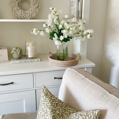 Lifelike white sweet pea flowers with delicate petals creating a timeless floral arrangement.