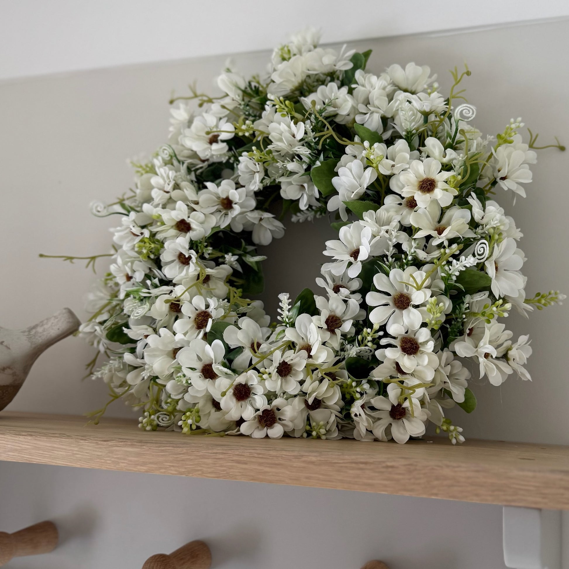 Wild Daisy Wreath featuring faux wildflowers and greenery, UV-protected to maintain colour and beauty outdoors.